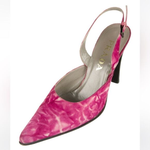 Prada Vintage Pink Suede Tie-Dye Pointed Slingback Pumps size 37.5 - Picture 4 of 11